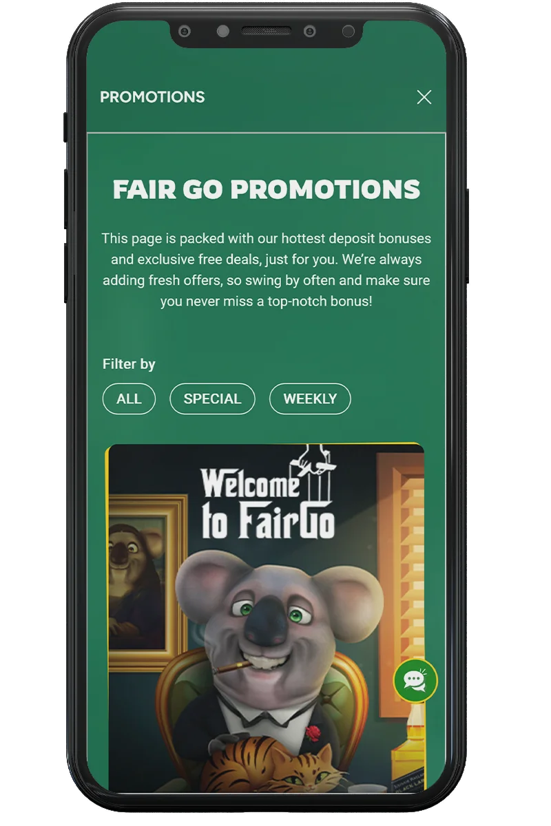 Screenshot of an online casino on a mobile phone
