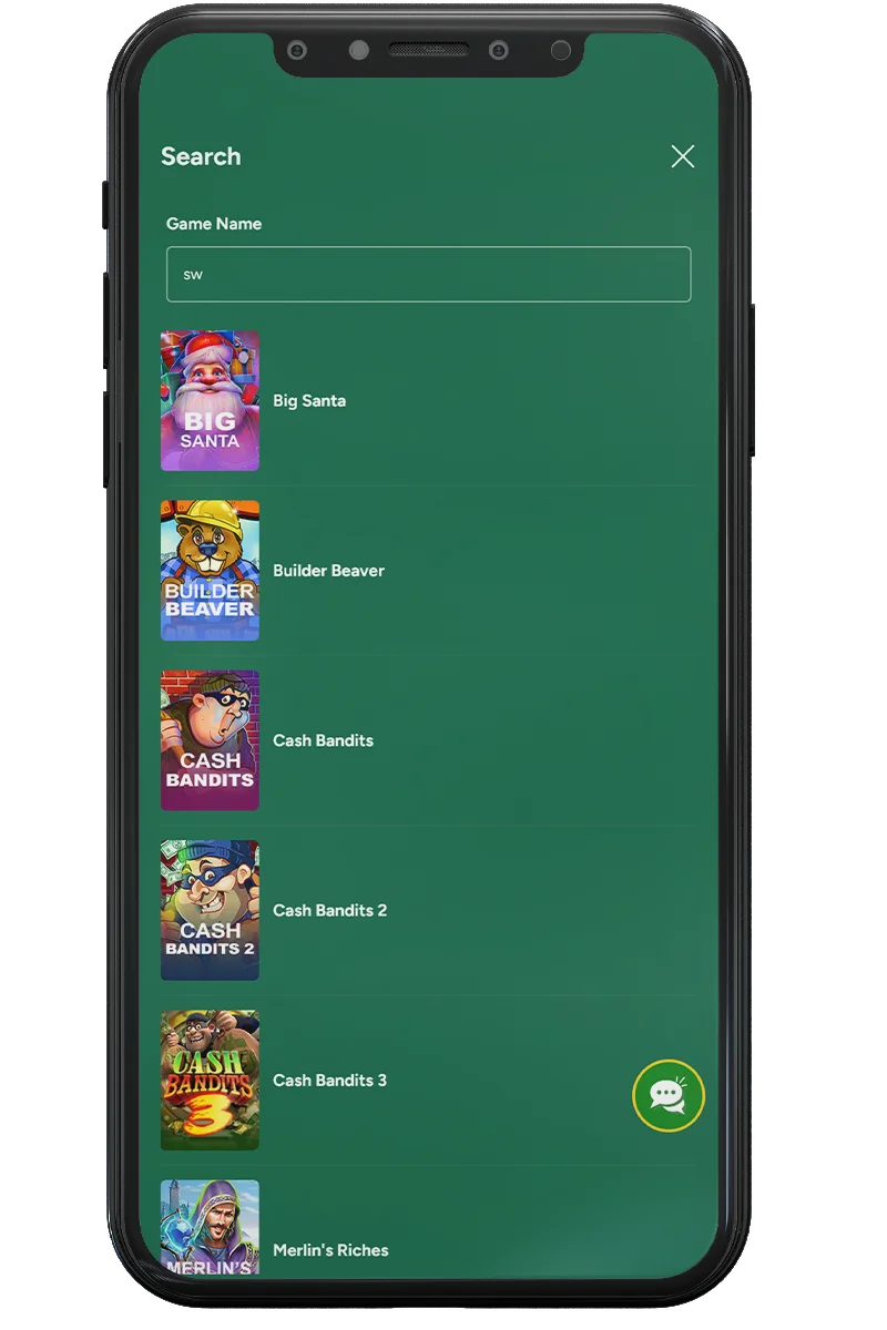 Screenshot of an online casino on a mobile phone